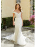 Cap Sleeves Ivory Glitter Lace Pleated Wedding Dress